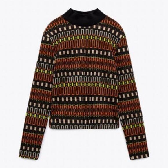 Zara Multicolor Geometric Jacquard Tribal Knit Pullover Sweater - Picture 6 of 7